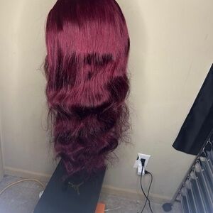 30” Burgundy Human Hair Frontal Wig